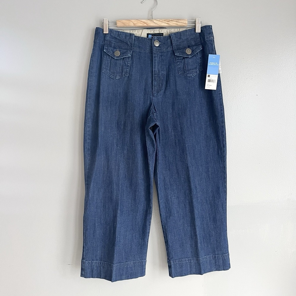 Relativity Crop Capri Jeans Flap Pockets Mid Rise Medium Wash Size 12 NWT